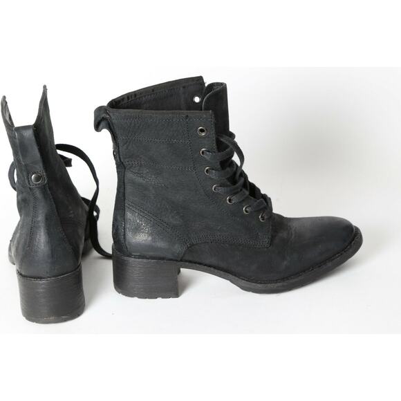 VERA WANG Lavender Black Leather Lace Up Ankle Boots Booties Size EUR 36 US 6 - Picture 1 of 9